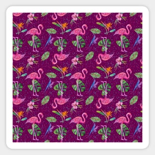 Flamingo Party on Magenta Background Sticker